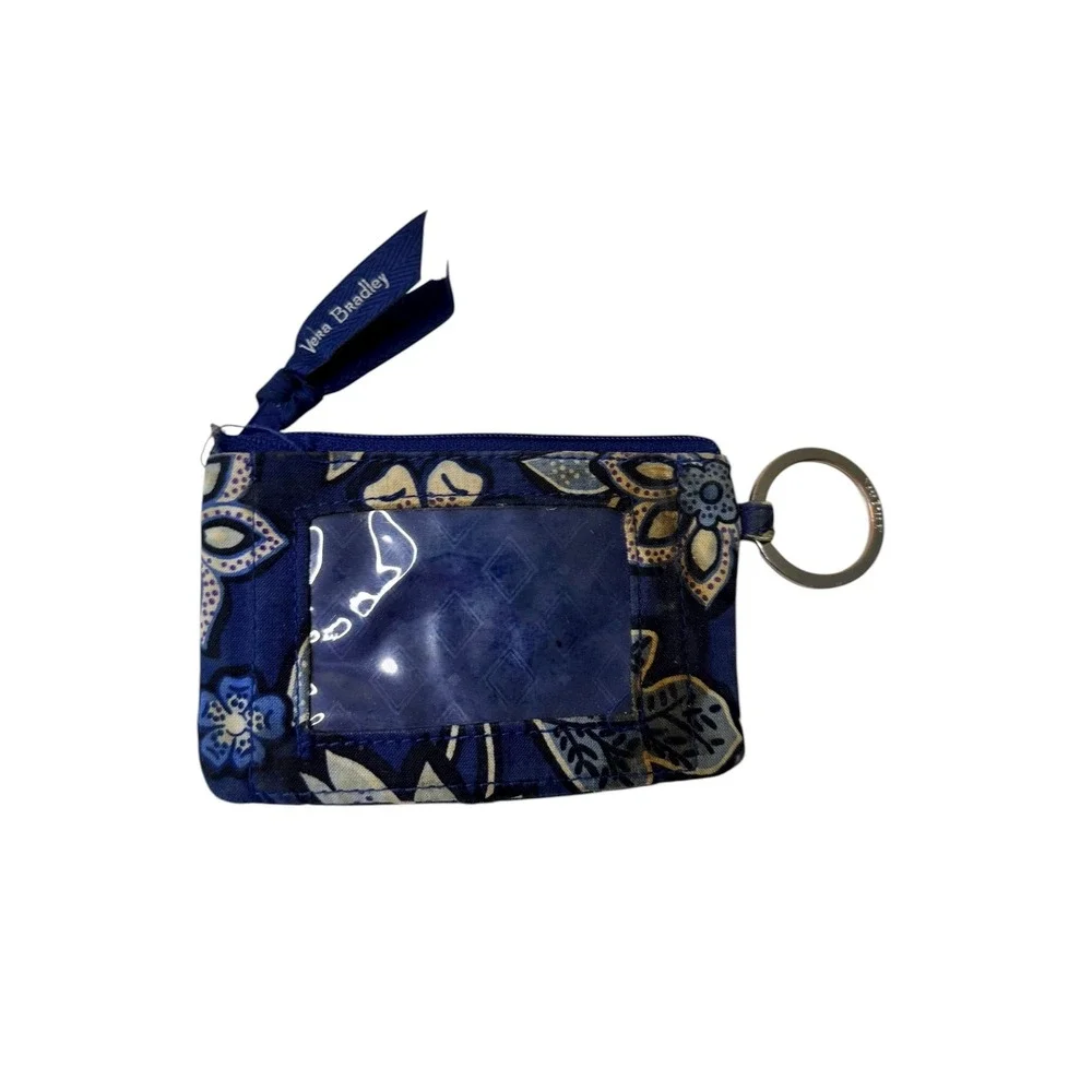 Vera Bradley Blue Tropics ID Card Holder Coin Pouch Keychain Zippered Wallet‎